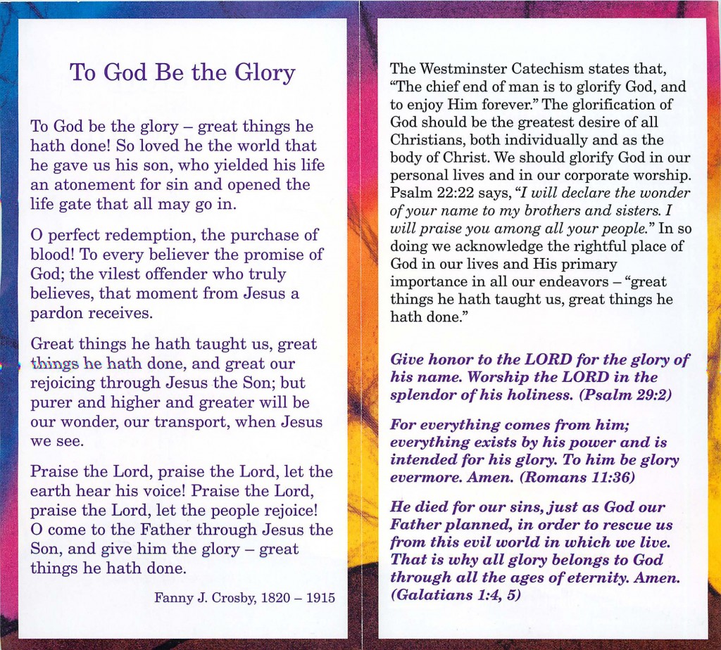 To God Be The Glory | Open Church Foundation